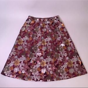 eci Silver, Red Floral Shimmer Velvet Flare Skirt